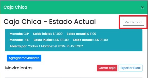 Ver historial de cajas cerradas