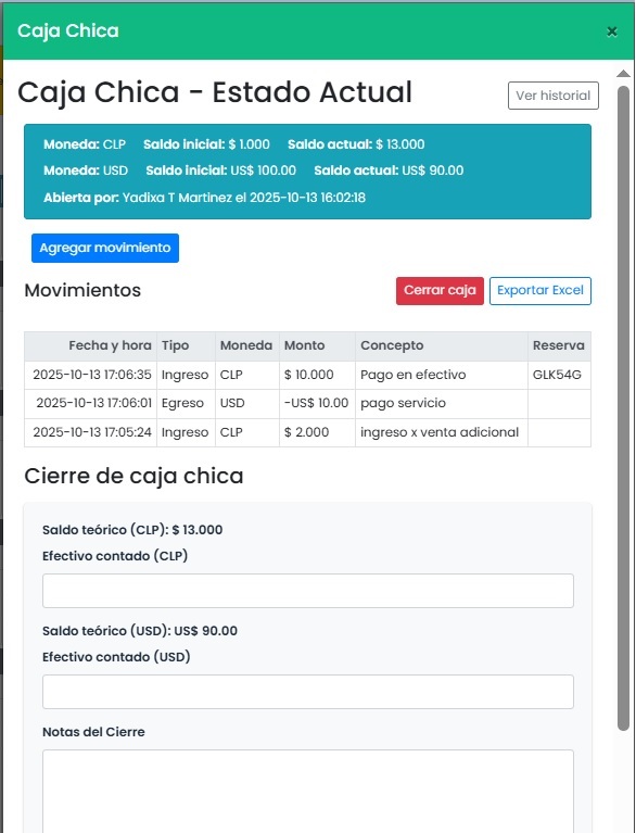 formulario cierre de caja